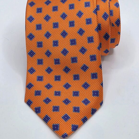 Dolcepunta Orange Blue Geometric 100% Luxury Hand Made Italy Men's Tie Necktie - Picture 1 of 7
